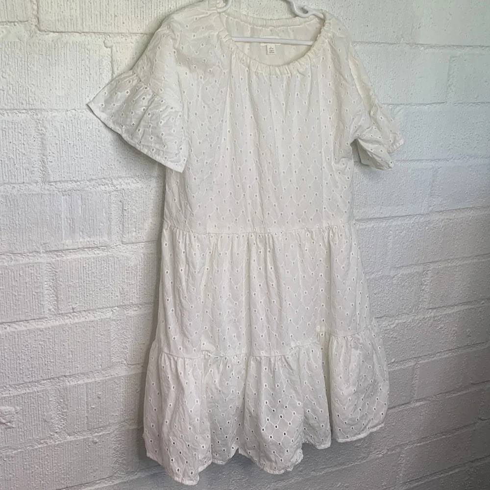 Gymboree Eyelet Cotton Lined Ruffle White Girls Kids Dress size 10/12